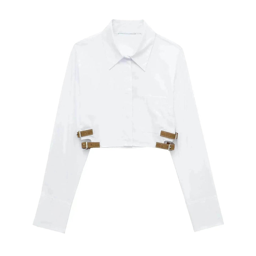 European And American Style Waistband Lapel Windbreaker Short Crop Tank Shirt