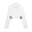 European And American Style Waistband Lapel Windbreaker Short Crop Tank Shirt