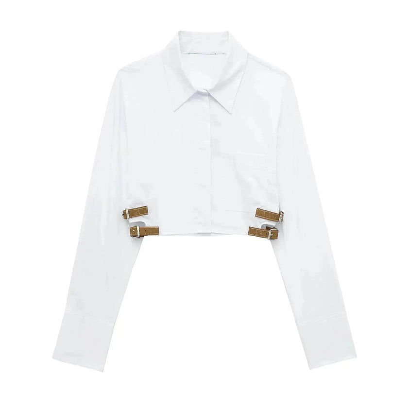 European And American Style Waistband Lapel Windbreaker Short Crop Tank Shirt