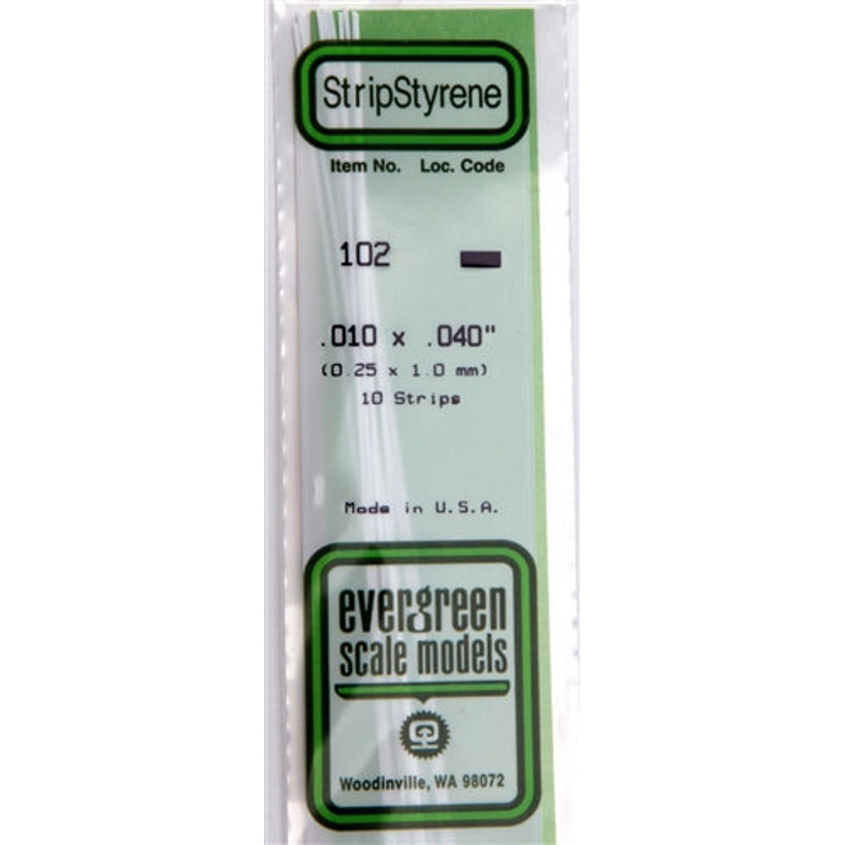 Evergreen Scale Models 102 Styrene Strip .010 x .040