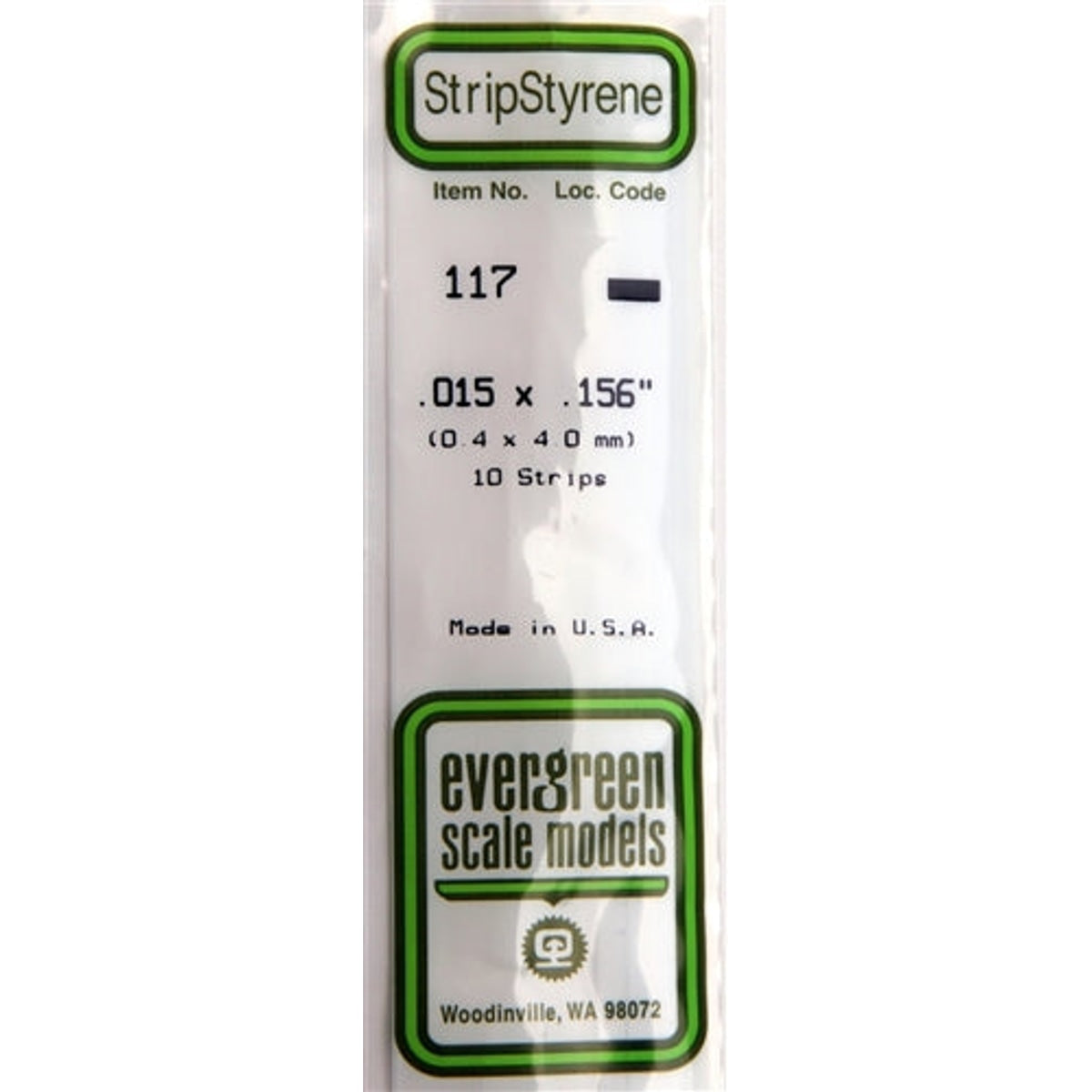 Evergreen Scale Models 117 Styrene Strip .015 X .156