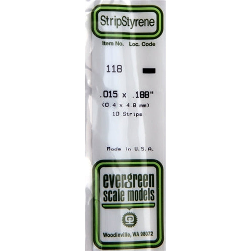 Evergreen Scale Models 118 Styrene Strip .015 X .188