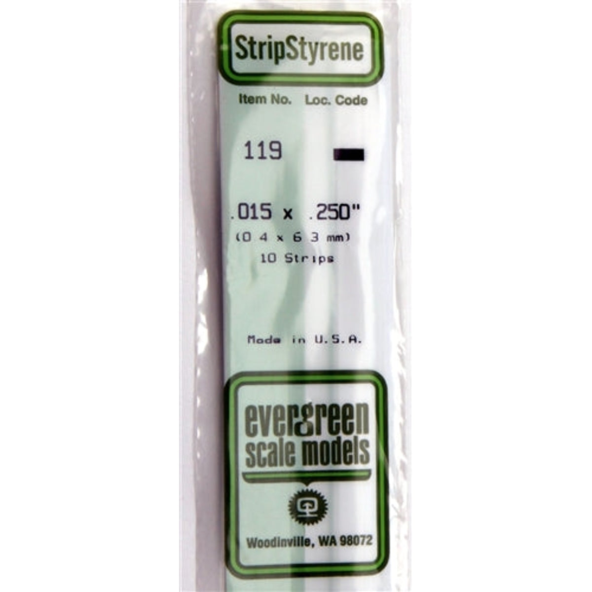 Evergreen Scale Models 119 Styrene Strip .015 X .250