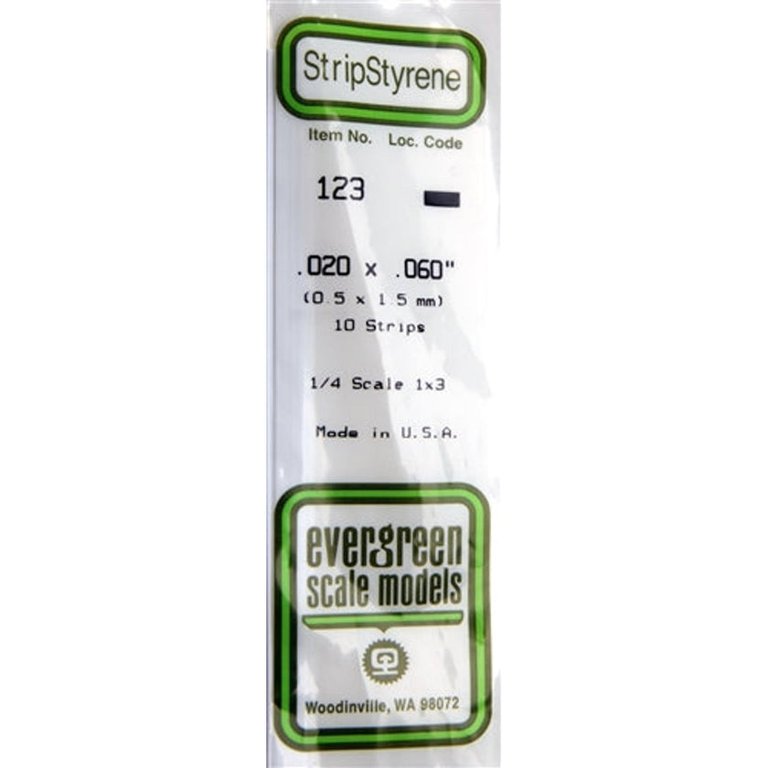 Evergreen Scale Models 123 Styrene Strip .020 X .060