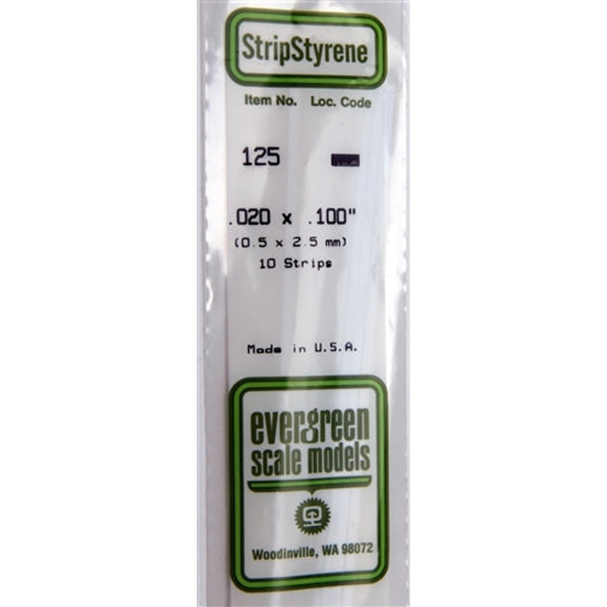 Evergreen Scale Models 125 Styrene Strip .020 X .100