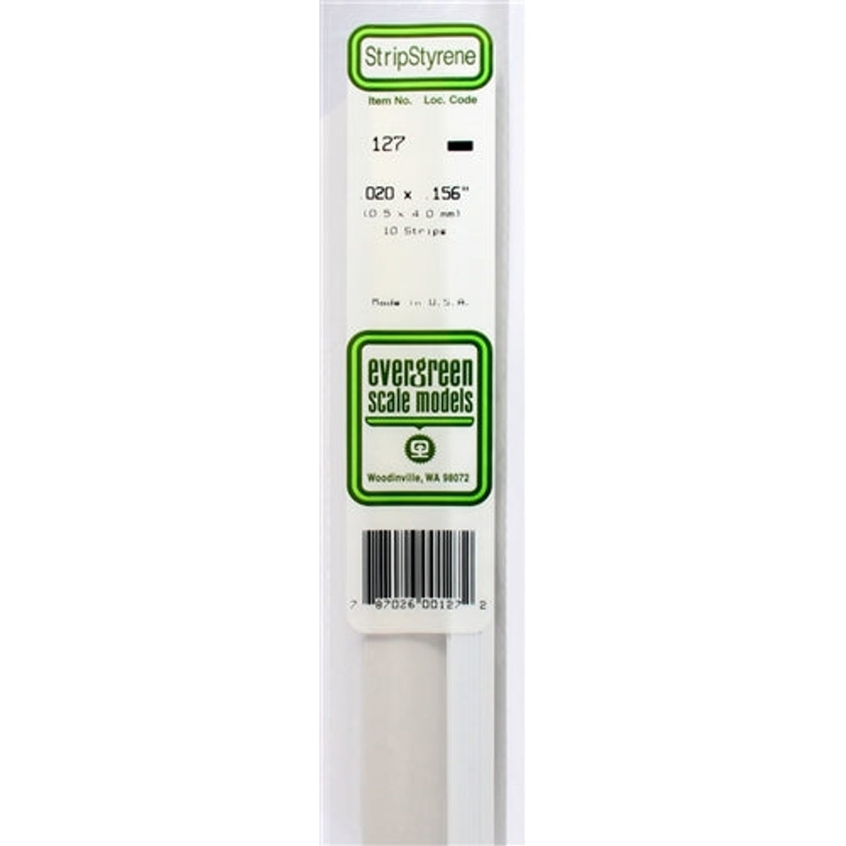 Evergreen Scale Models 127 Styrene Strip .020 X .156