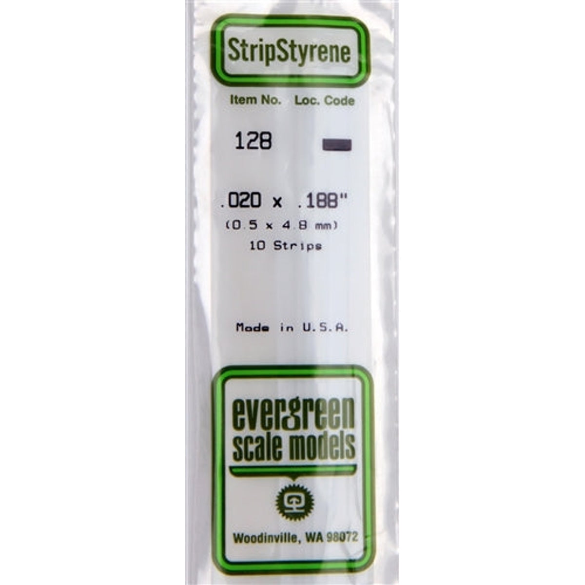 Evergreen Scale Models 128 Styrene Strip .020 X .188