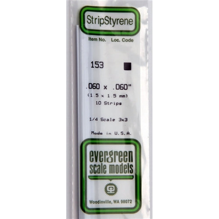 Evergreen Scale Models 153 Styrene Strips .060 x .060