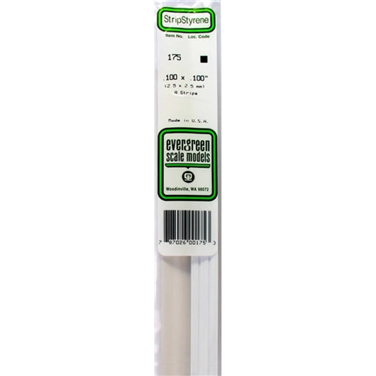 Evergreen Scale Models 175 Styrene Strip .100 X .100