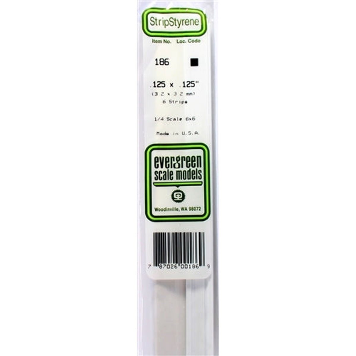 Evergreen Scale Models 186 Styrene Strip .125 X .125
