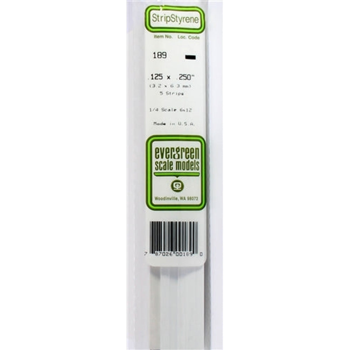 Evergreen Scale Models 189 Styrene Strip .125 x .250