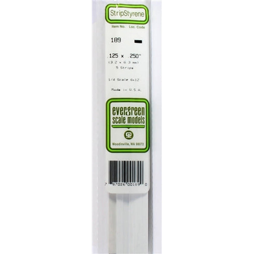Evergreen Scale Models 189 Styrene Strip .125 x .250