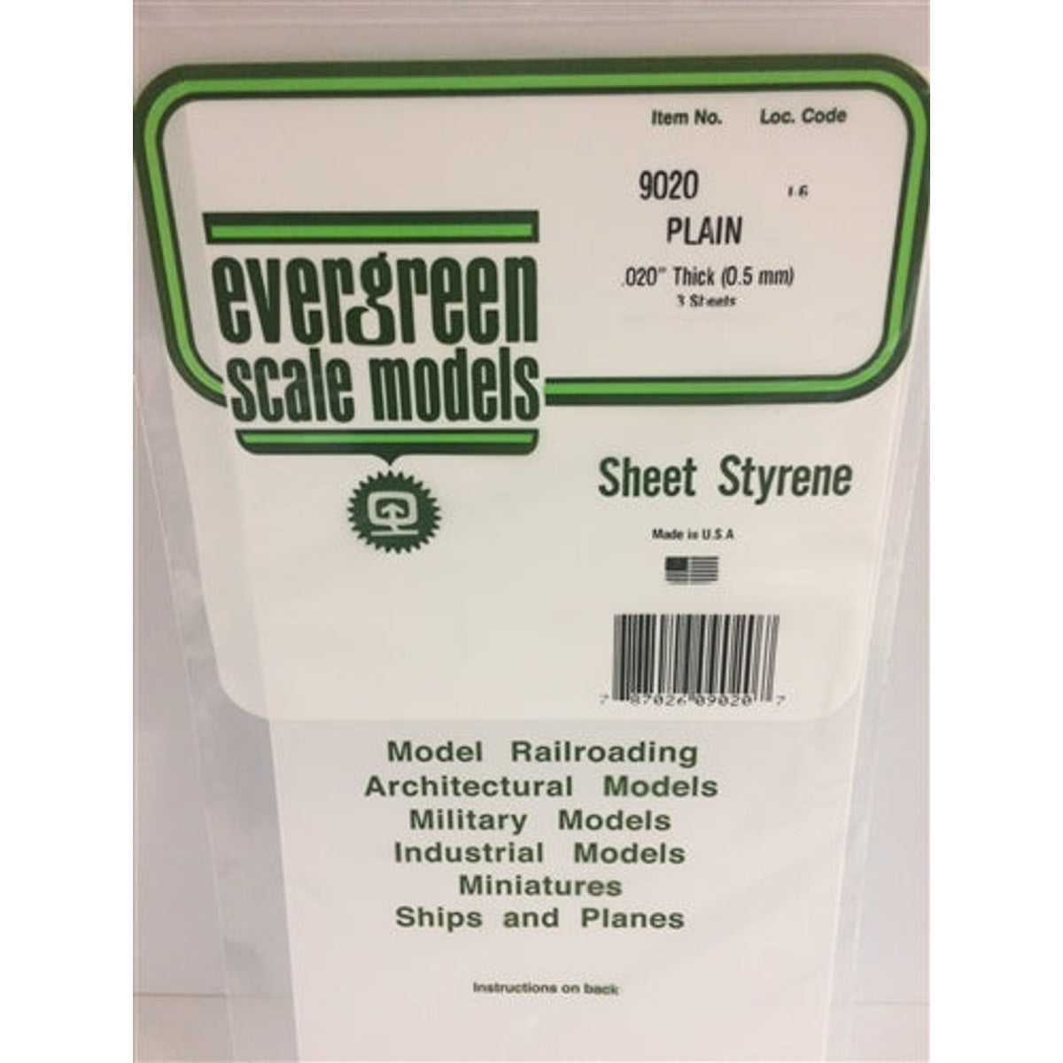 Evergreen Scale Models 19020 Styrene Sheet Plain Single Sheet 12 x 24