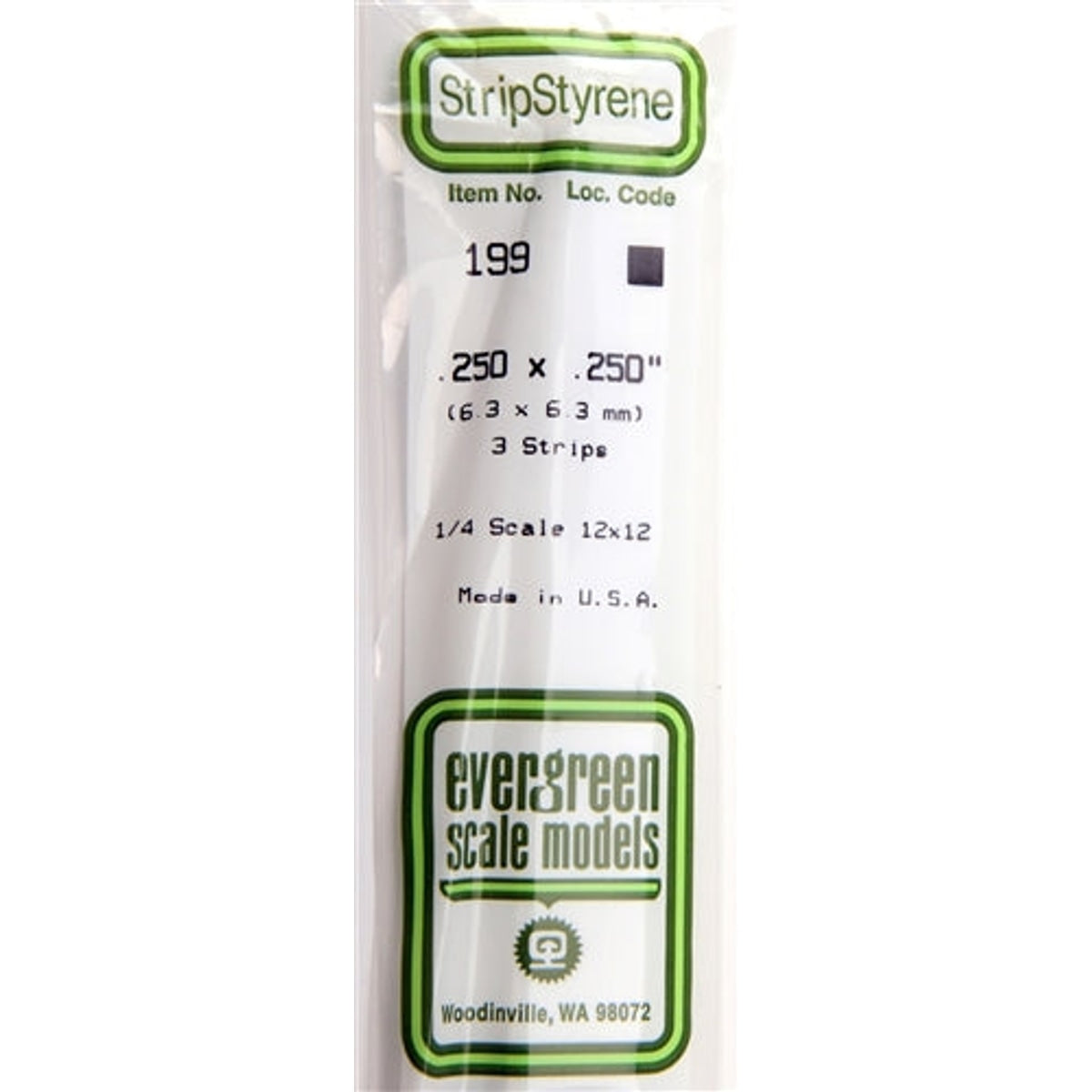 Evergreen Scale Models 199 Styrene Strip .250 x .250