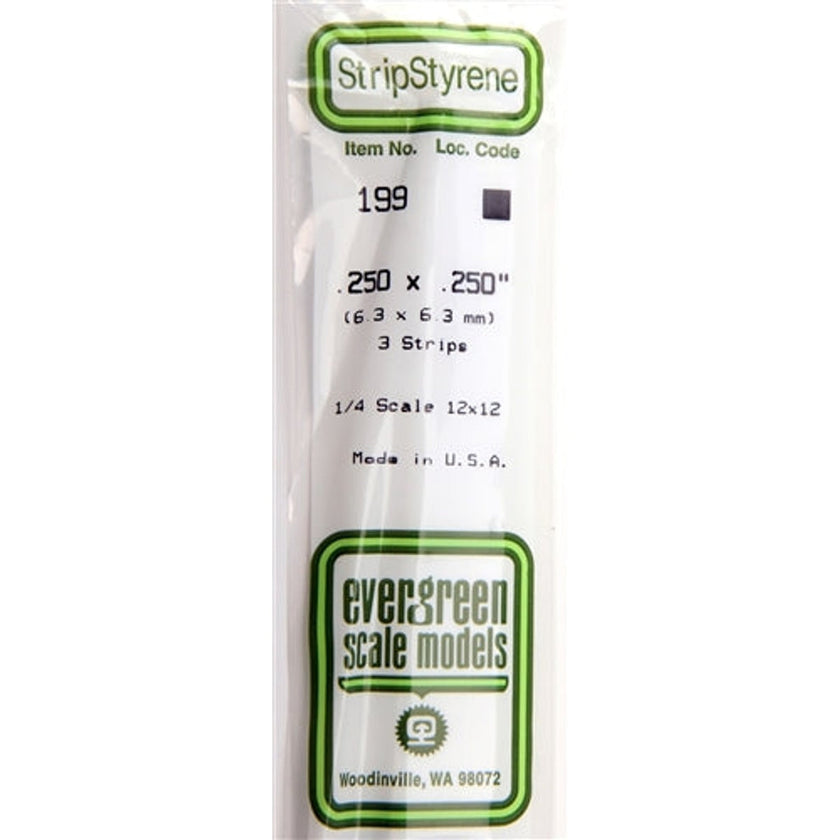 Evergreen Scale Models 199 Styrene Strip .250 x .250