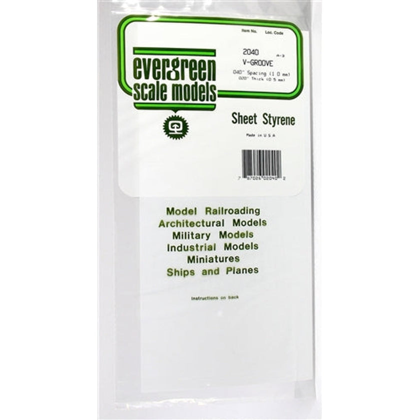 Evergreen Scale Models 2040 Styrene V-Groove Siding Sheet 6 x 12