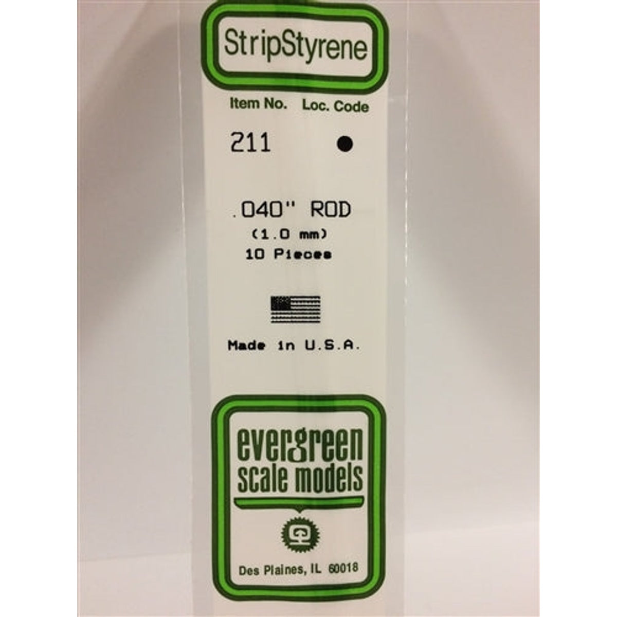Evergreen Scale Models 211 Styrene Rod .040