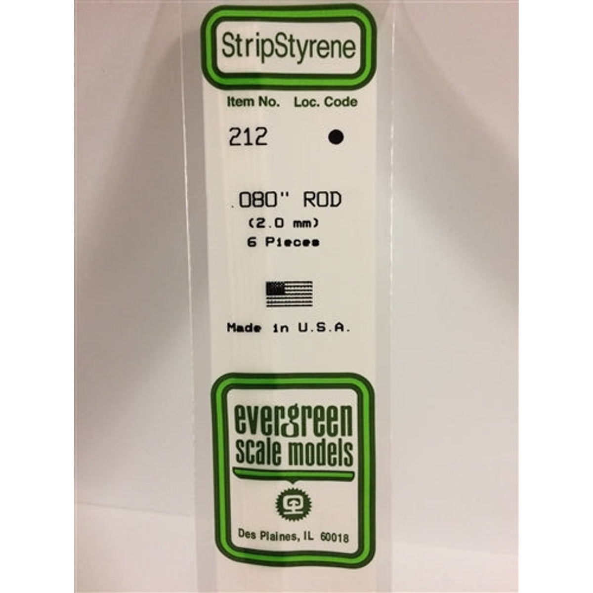 Evergreen Scale Models 212 Styrene Rod .080