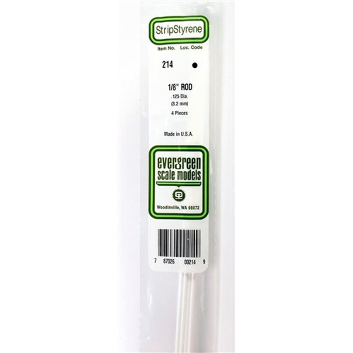 Evergreen Scale Models 214 Styrene Rod .125