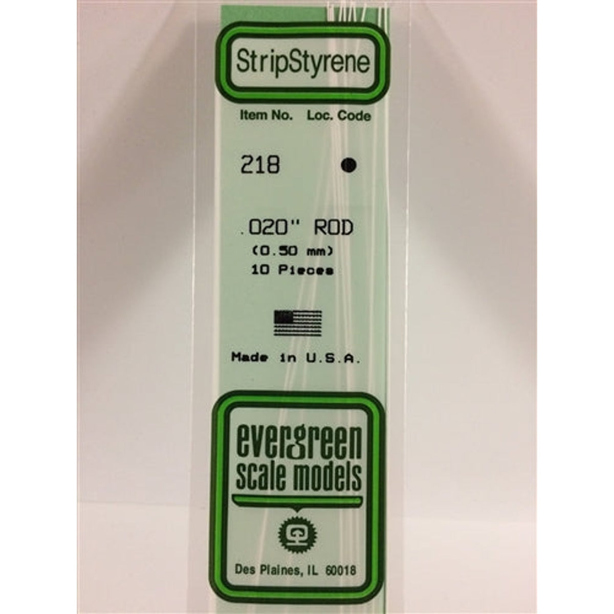 Evergreen Scale Models 218 Styrene Rod .020