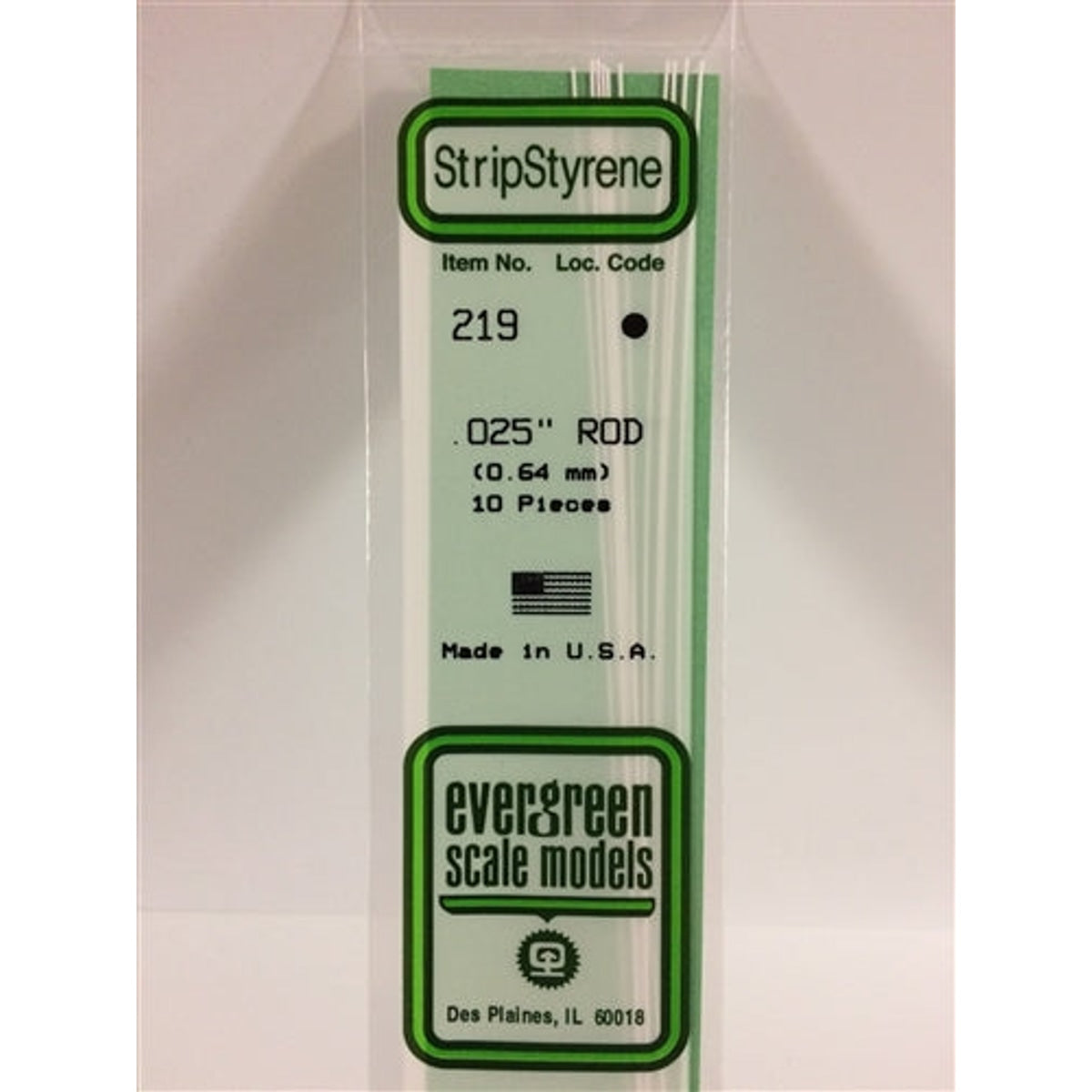 Evergreen Scale Models 219 Styrene Rod .025