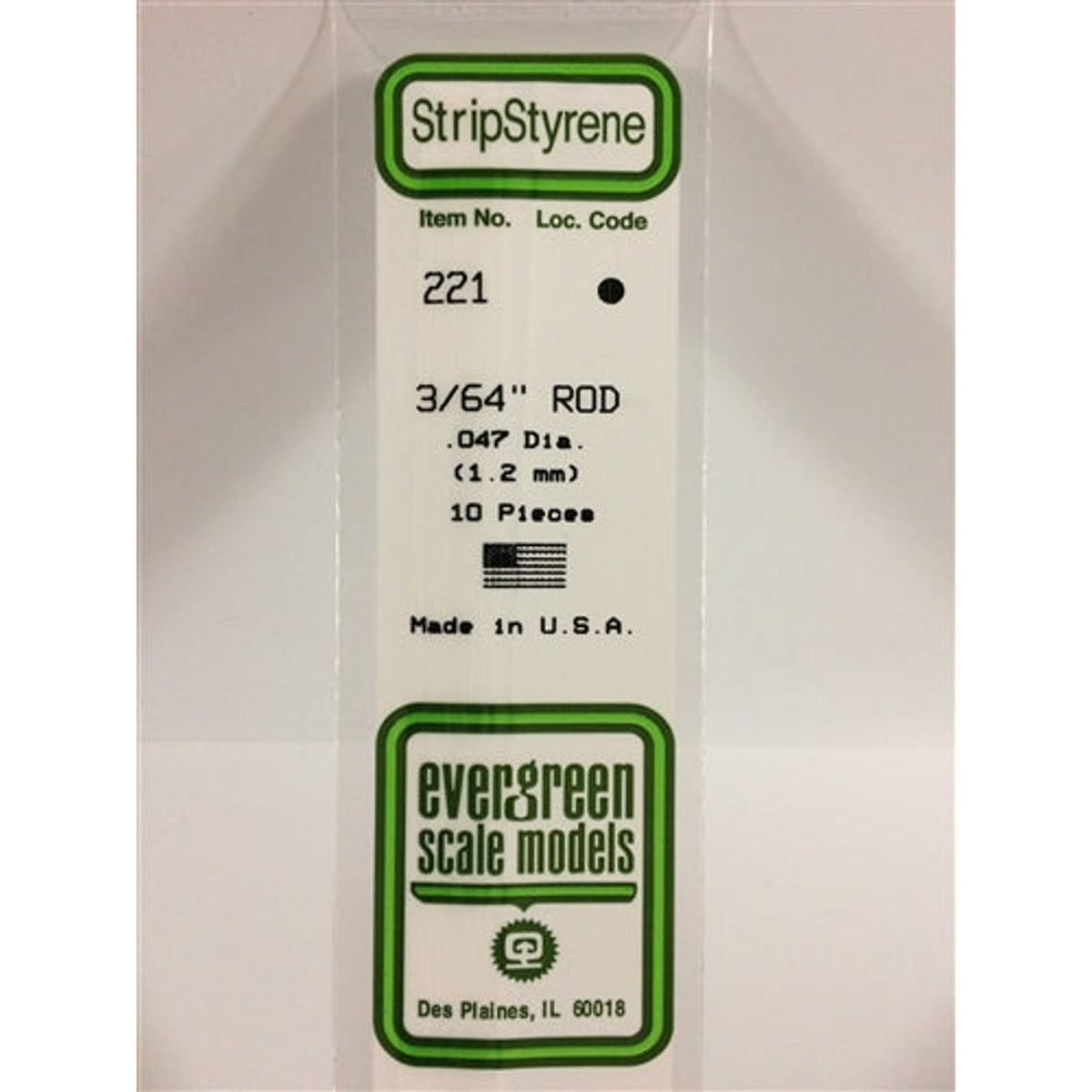 Evergreen Scale Models 221 Styrene Rod .047