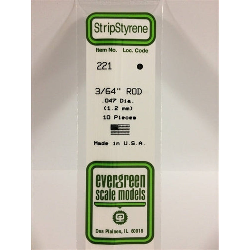 Evergreen Scale Models 221 Styrene Rod .047