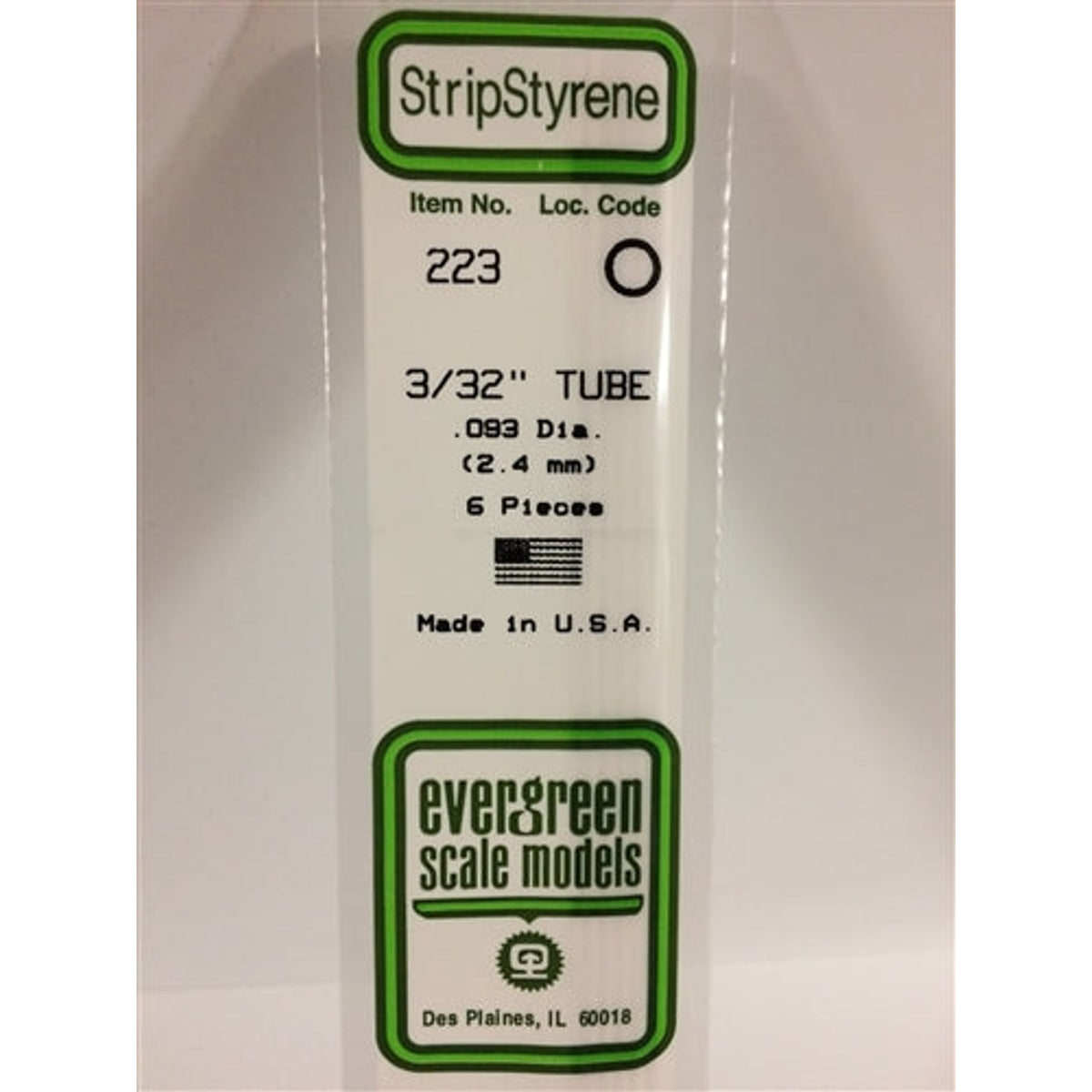 Evergreen Scale Models 223 Styrene Tube .093