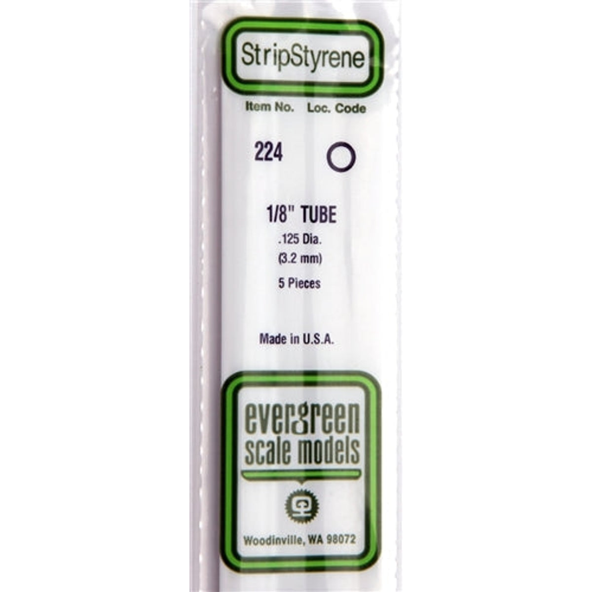 Evergreen Scale Models 224 Styrene Tube 1/8