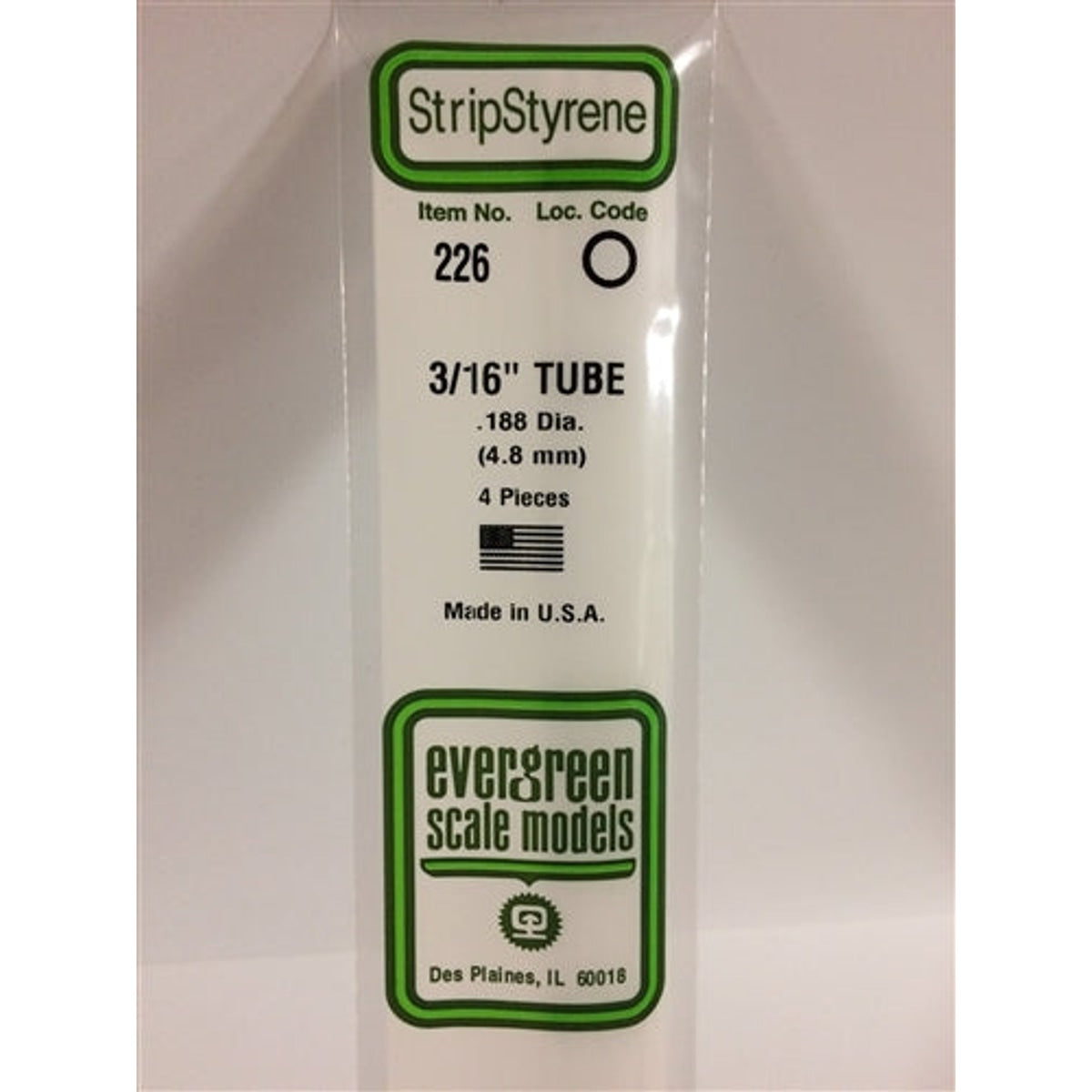 Evergreen Scale Models 226 Styrene Tube .187