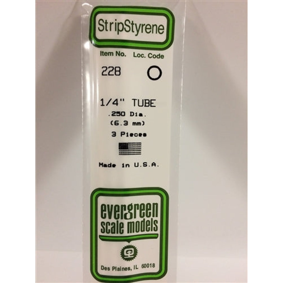 Evergreen Scale Models 228 Styrene Tube .250