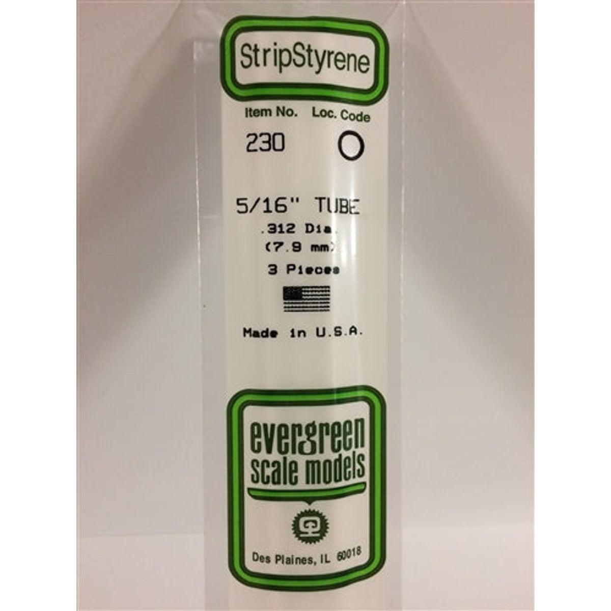 Evergreen Scale Models 230 Styrene Tube .312