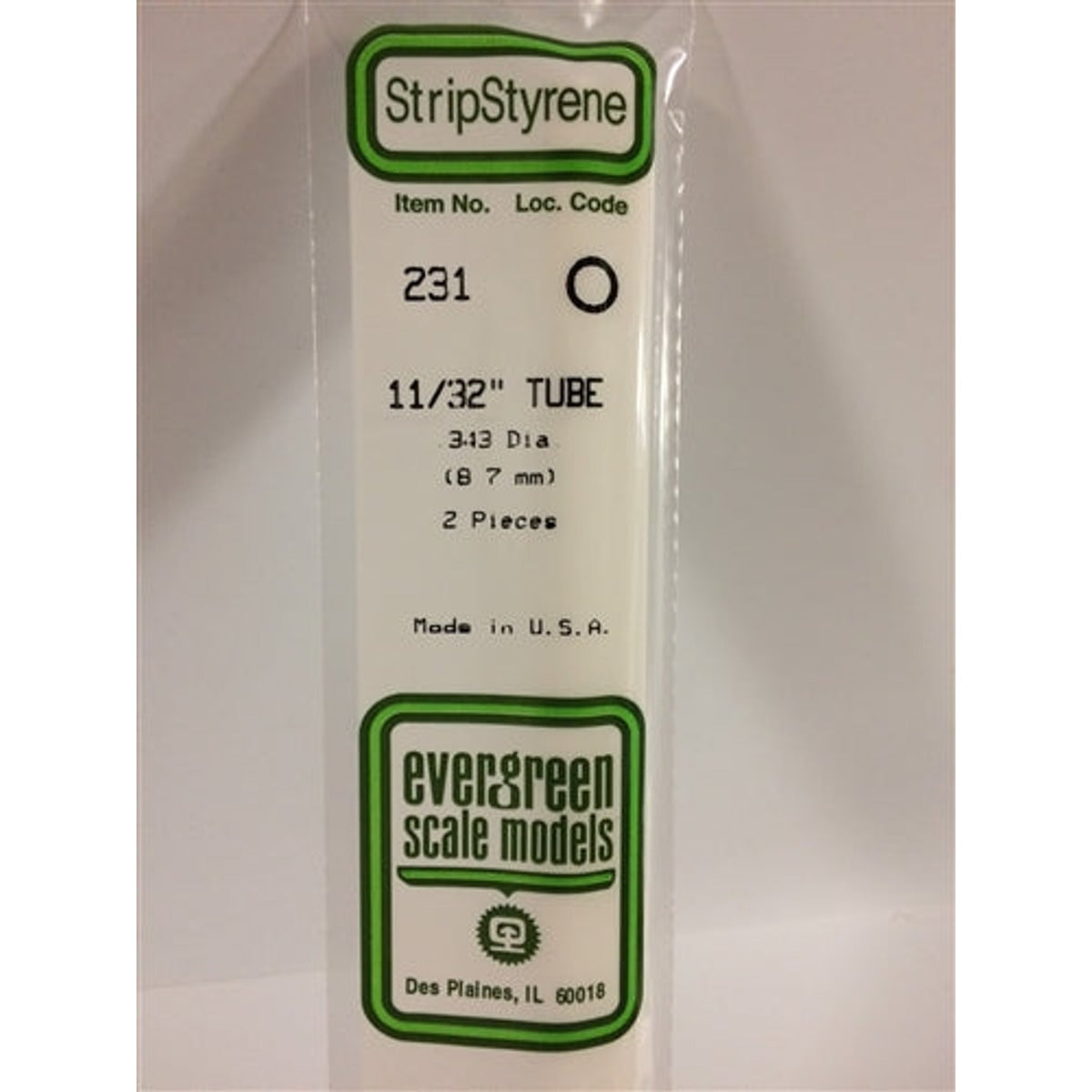 Evergreen Scale Models 231 Styrene Tube .344