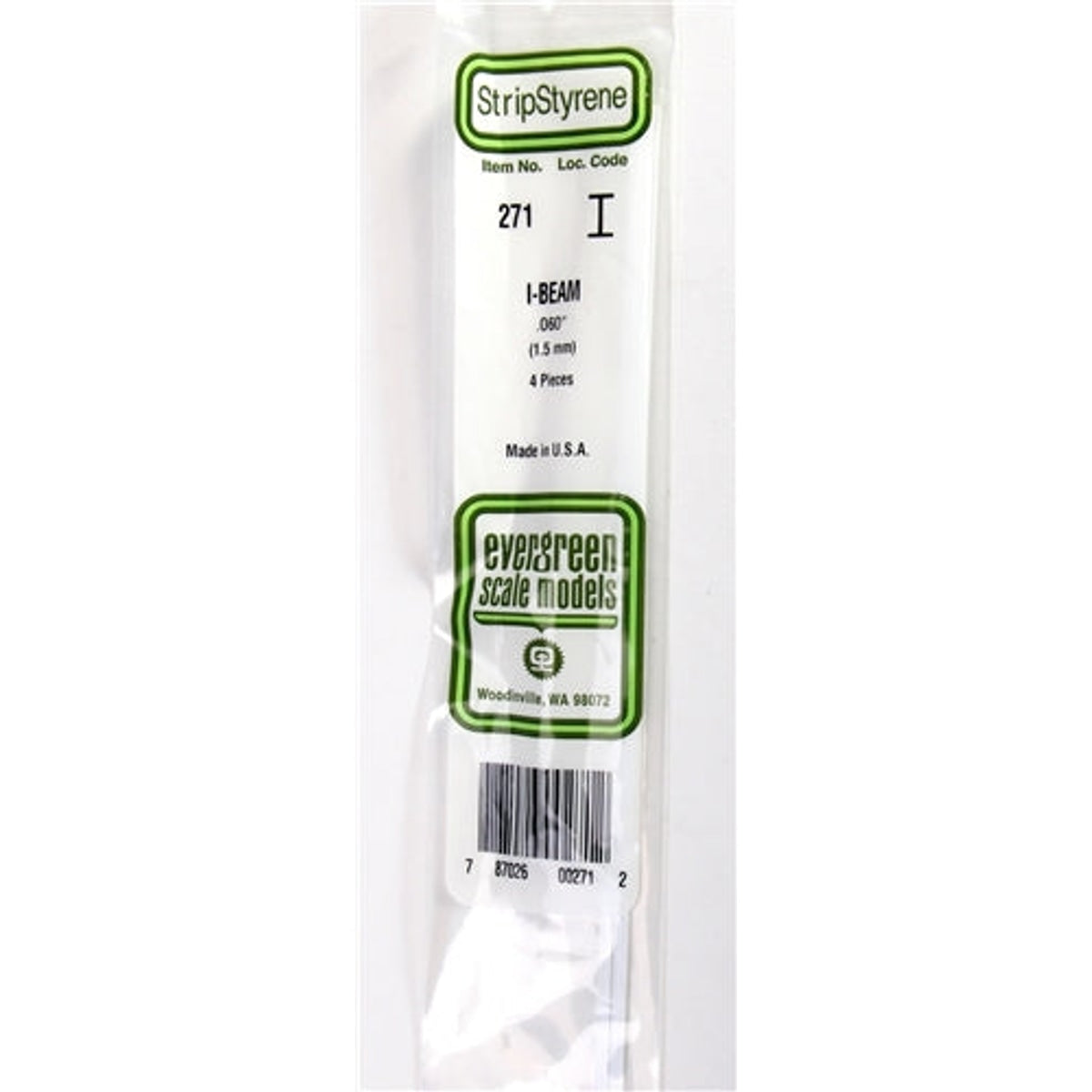 Evergreen Scale Models 271 Styrene I-Beam .060