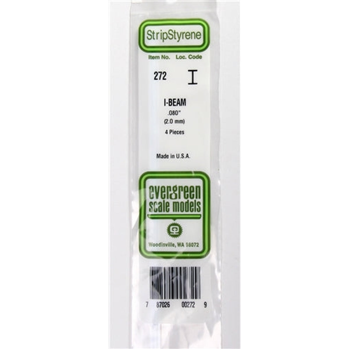 Evergreen Scale Models 272 Styrene I-Beam .080