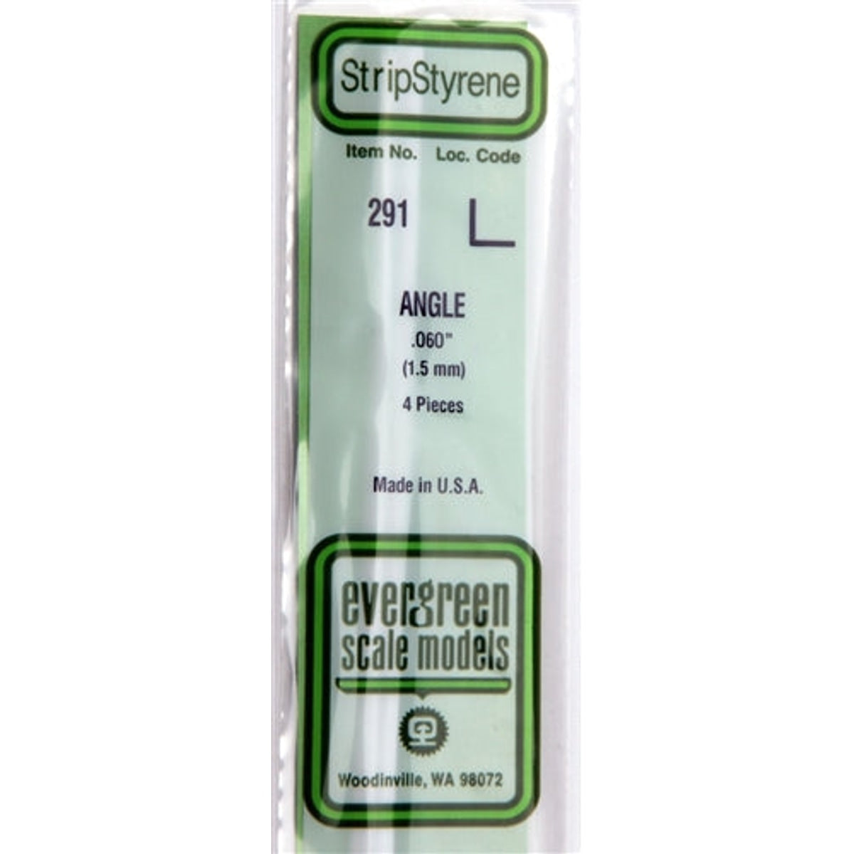 Evergreen Scale Models 291 Styrene Angle .060