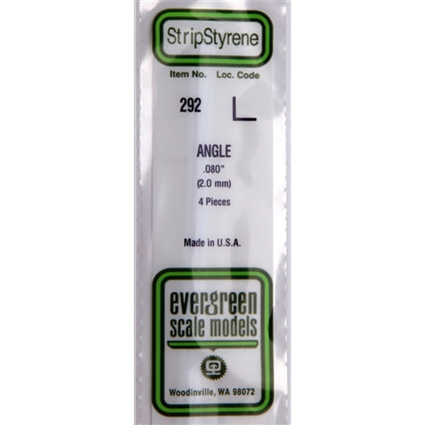 Evergreen Scale Models 292 Styrene Angle .080