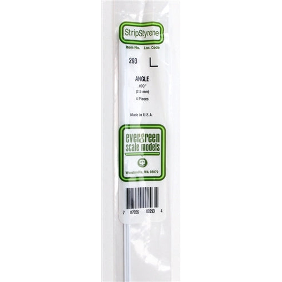 Evergreen Scale Models 293 Styrene Angle .100