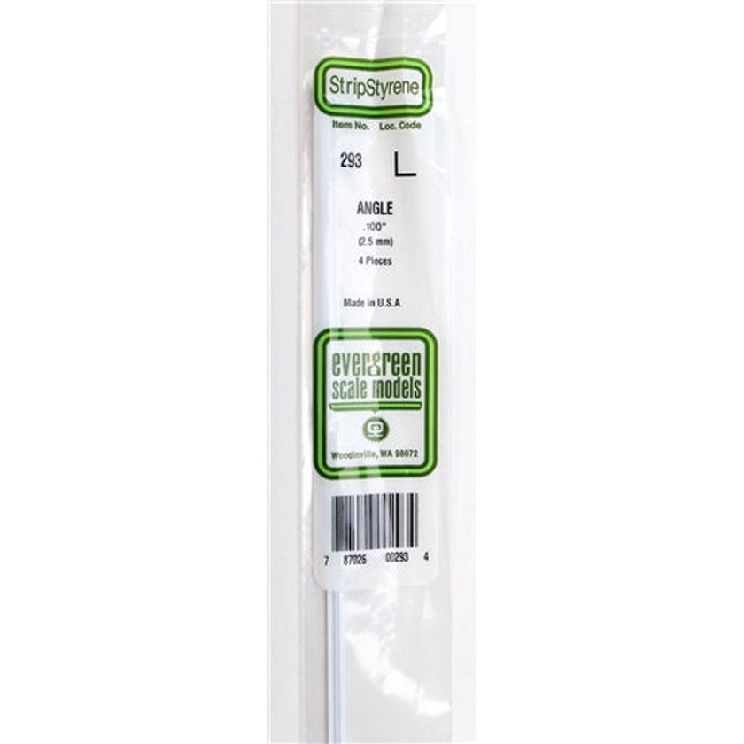 Evergreen Scale Models 293 Styrene Angle .100