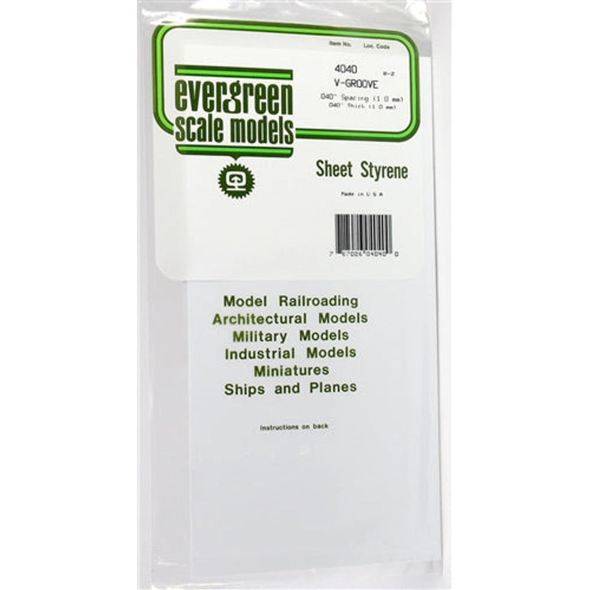 Evergreen Scale Models 4040 Styrene V-Groove Siding Sheet 6 x 12