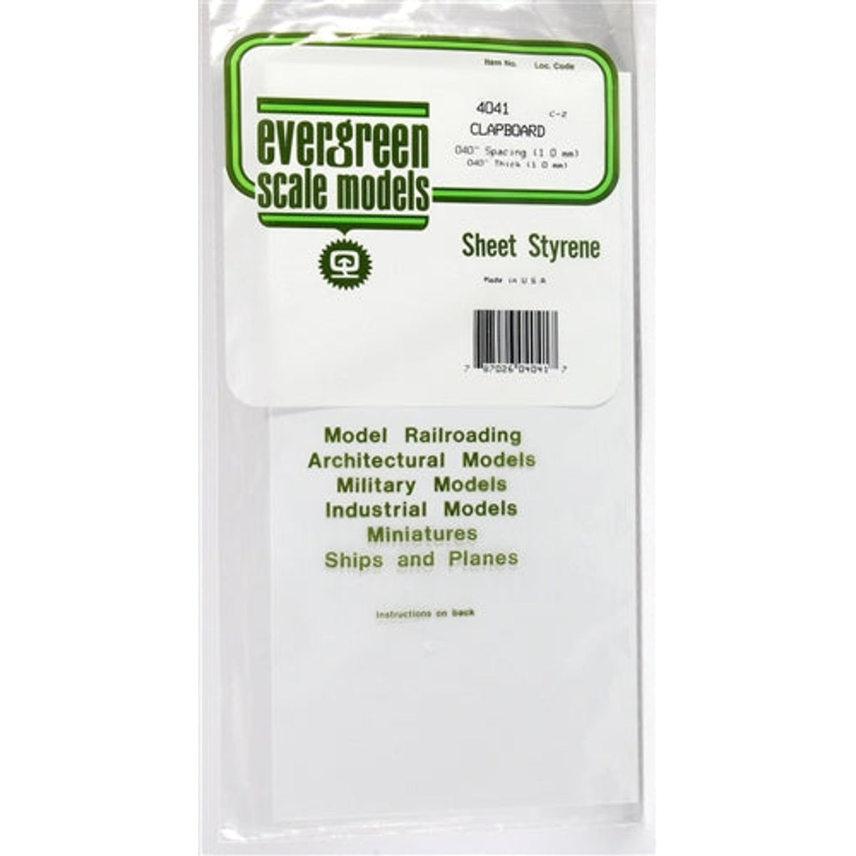 Evergreen Scale Models 4041 Styrene Siding Clapboard .040 Spacing (1.0mm) .040