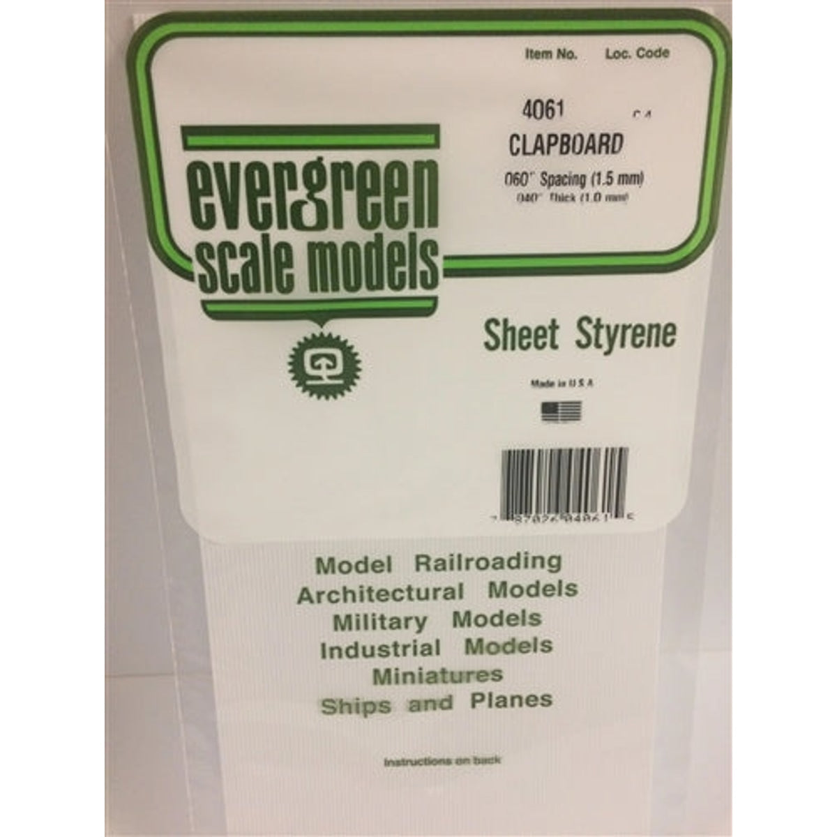 Evergreen Scale Models 4061 Styrene Siding Clapboard .040 x 6x12