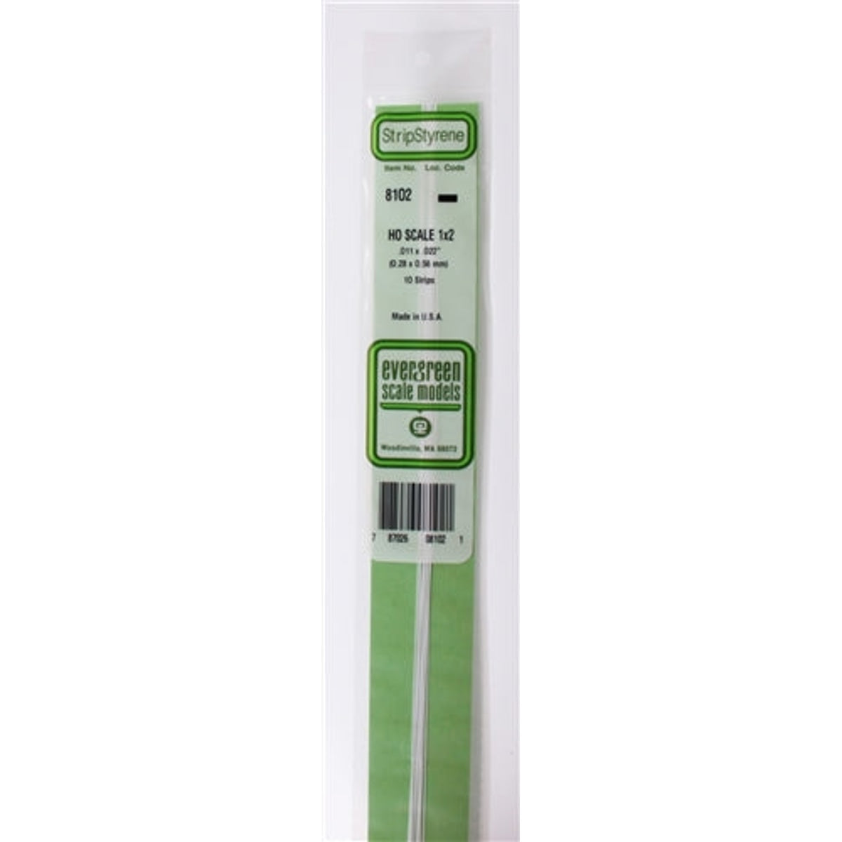 Evergreen Scale Models 8102 Styrene Strip 1x2 .011 x .022