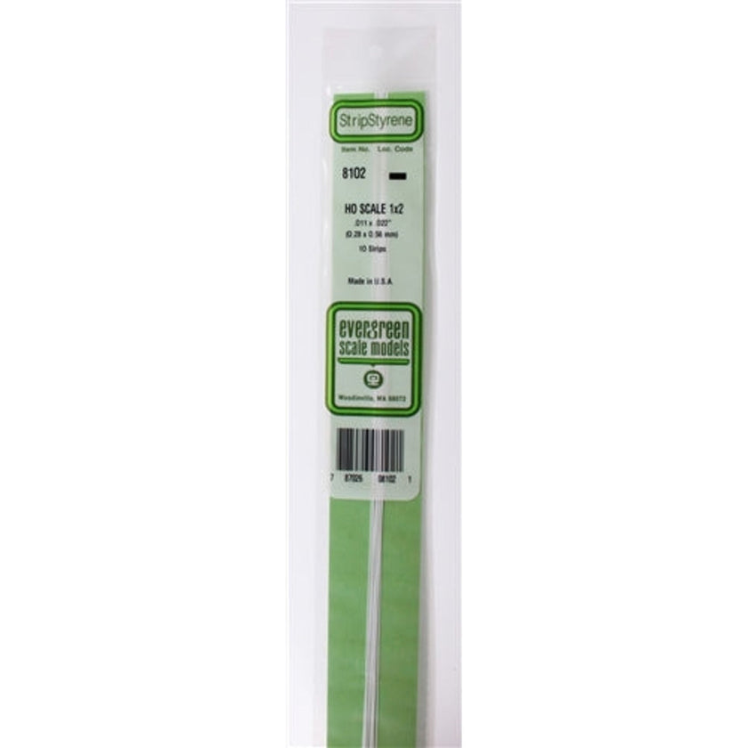 Evergreen Scale Models 8102 Styrene Strip 1x2 .011 x .022