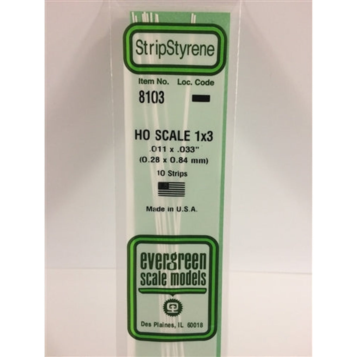 Evergreen Scale Models 8103 Styrene Strip 1x3 .011 x .033