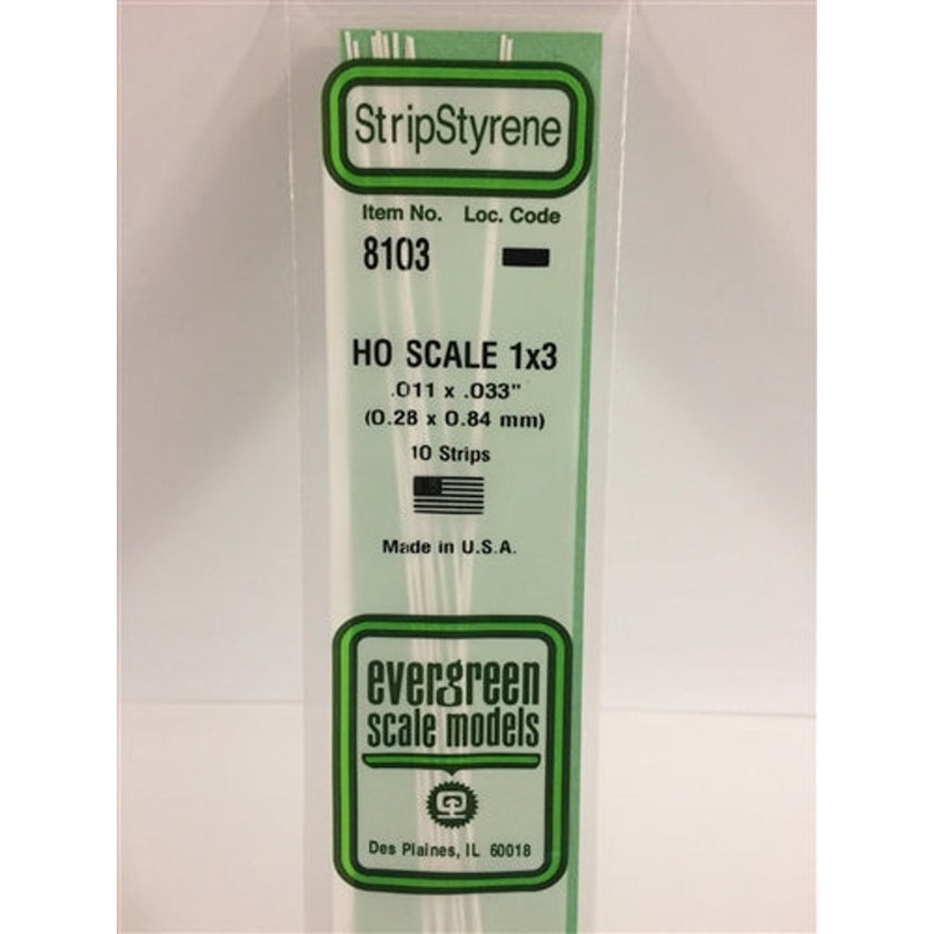Evergreen Scale Models 8103 Styrene Strip 1x3 .011 x .033