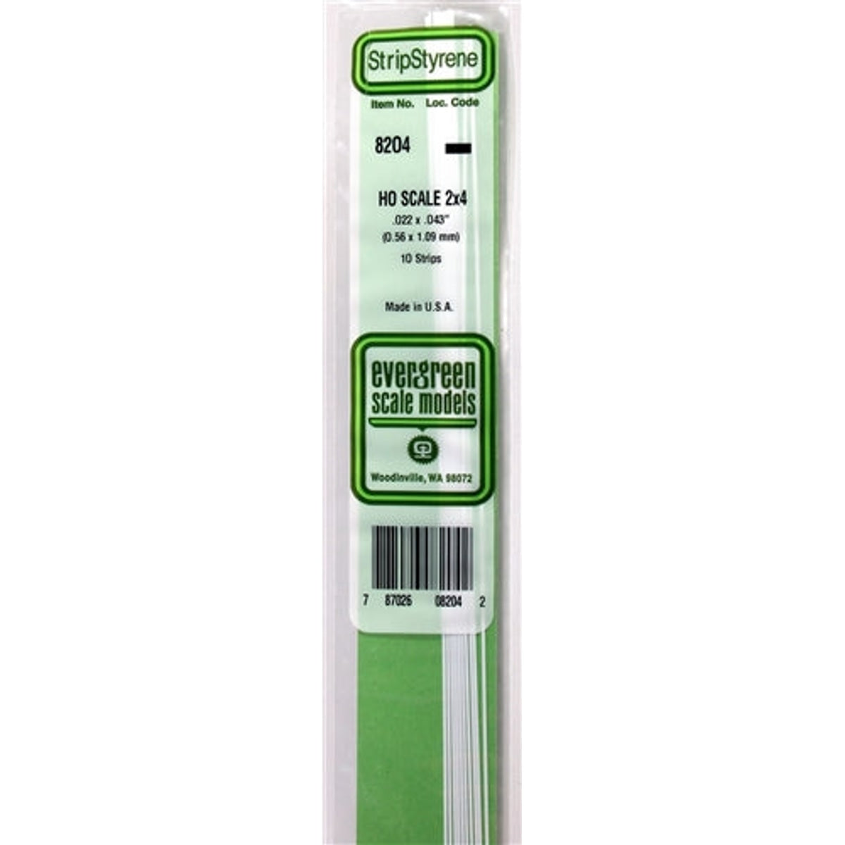 Evergreen Scale Models 8204 Styrene Strip 2x4 .022