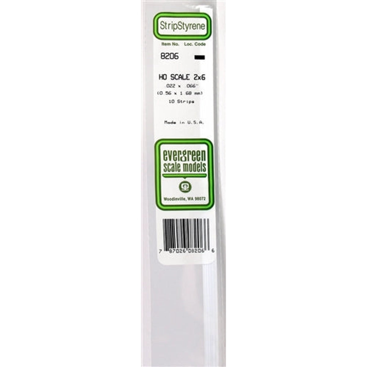 Evergreen Scale Models 8206 Styrene Strip 2x6 .022