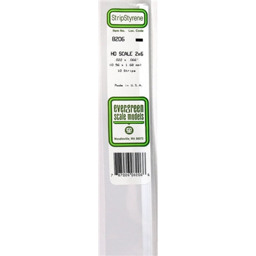 Evergreen Scale Models 8206 Styrene Strip 2x6 .022