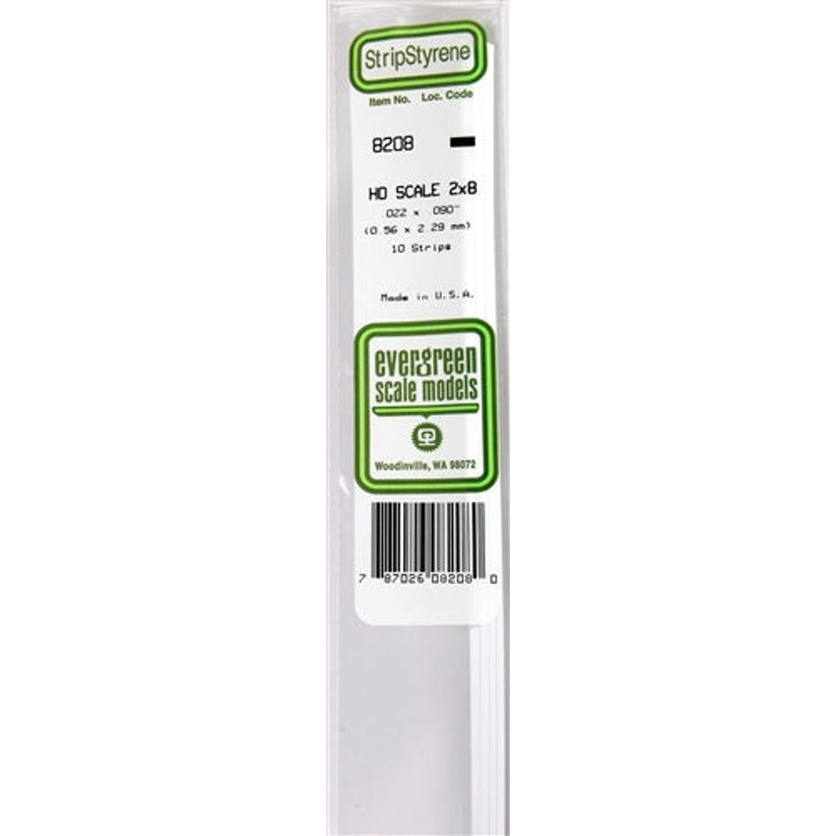 Evergreen Scale Models 8208 Styrene Strip 2x8 .022
